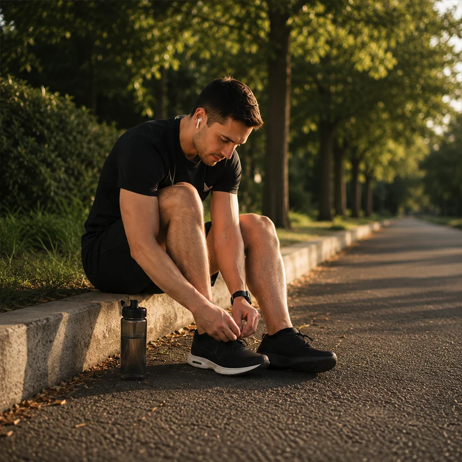 Corredor amateur preparándose para entrenar