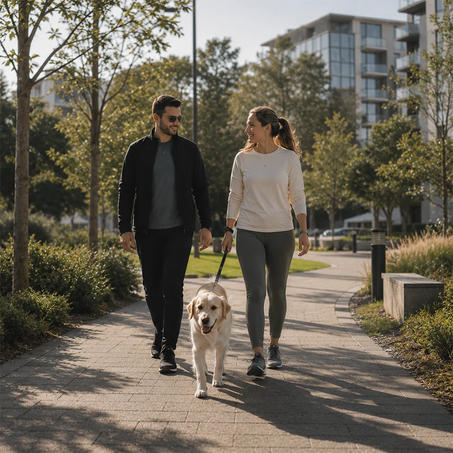 Pareja caminando al aire libre en un día cotidiano